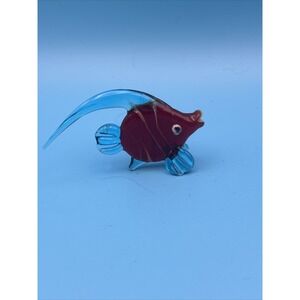 Vintage Italian Hand Made Blown Art Glass Angel Fish Red‎ Made In Italy